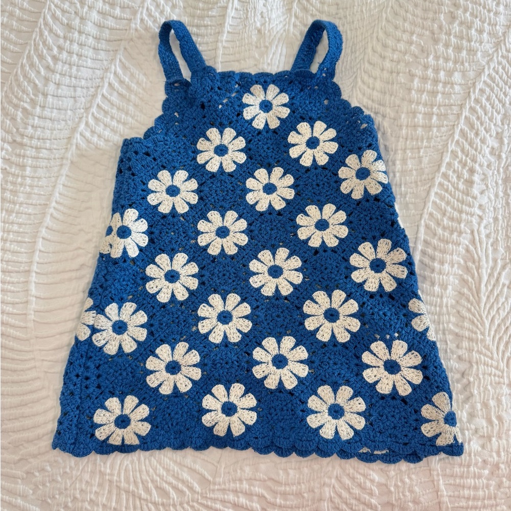 Zara Blue and White Crochet Floral Dress